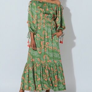 Cleobella Daniella Midi Dress in Abstract Green Pink Size Medium